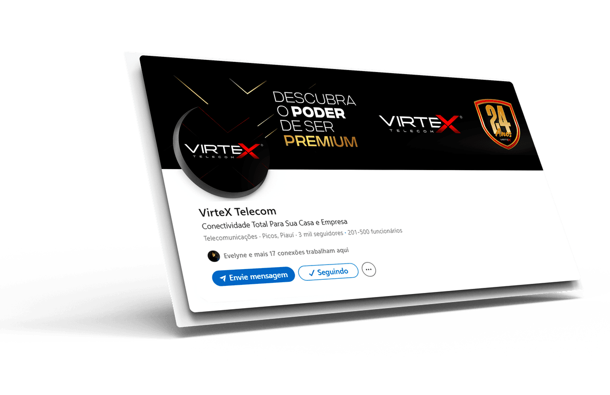 Mockup da página do LinkedIn da VirteX